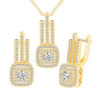 Yumilok Brillante franja cuadrada de cristal de Zirconia 925 collar colgante de plata esterlina pendientes de oro para mujeres juego de pendientes