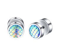 Yumilok Clavos para oídos femeninos clavos para oídos de acero inoxidable masculino patrón de escamas perforadas tapones para oídos tornillos azules