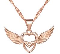 Yumilok colgante collar de plata pura doble corazón de amor 925 y ala amable para mujer niña para boda, Plata esterlina, sin piedra