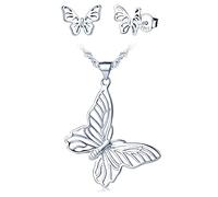 Yumilok - Colgante de collar de mujer de plata de ley S925 de mariposa hueca de moda y exquisito, pendientes de plata de ley, decoración de animales