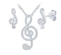 Yumilok Colgante de nota musical collar 925 plata esterlina golpeador Zirconia nota musical pendientes para las mujeres conjuntos