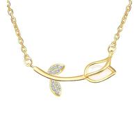 Yumilok Collar chica mujer S925 plata de ley collar en forma de tulipán Incrustación de piedra ojo de gato Ligero nicho de lujo con diseño temperamento collar floral