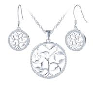 Yumilok Collar colgante árbol de la vida Zirconia árbol de la vida pendientes para las mujeres 925 plata esterlina conjuntos