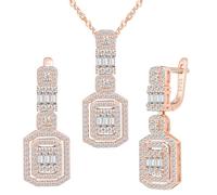 Yumilok Collar colgante de cristal de Zirconia cuadrada brillante de plata esterlina 925, juego de joyas para pendientes de mujer, oro rosa