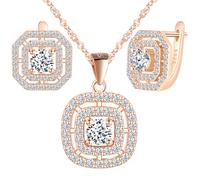 Yumilok Collar colgante de cristal de Zirconia redonda cuadrada brillante de plata esterlina 925 para mujeres, pendiente de oro rosa incrustada