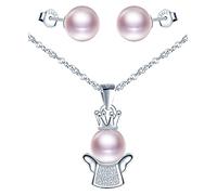 Yumilok-Collar colgante de dama corona linda perla de ángel colgante de plata esterlina S925 conjunto de aretes de perlas de plata esterlina para mujer