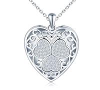 Yumilok Collar colgante de mujer 925 corazón de plata esterlina amor trébol Zirconia corazón collar de fotos