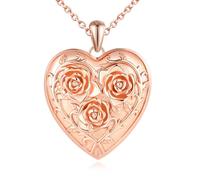 Yumilok Collar colgante de mujer 925 rosa de plata esterlina en forma de corazón amor flor de rocío corazón foto collar rosa de oro