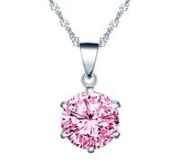Yumilok-Collar colgante de mujer simple circonita hexagonal colgante de plata esterlina S925 circonita de plata esterlina de moda y exquisito(Rosa)