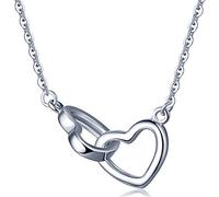 Yumilok Collar con colgante de corazón entrelazado de plata de ley 925, cadena ajustable en Y para mujeres y niñas, 1.2 x 1.1 cm, Plata esterlina, Sin piedra preciosa