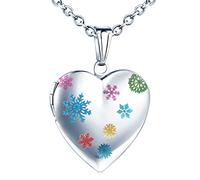 Yumilok-Collar con colgante de mujer Copo de nieve colorido de hielo Collar con colgante de foto en forma de corazón Collar con colgante de acero inoxidable
