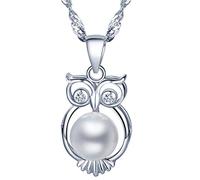 Yumilok - Collar con colgante de plata de ley 925, perla y circonitas para mujer