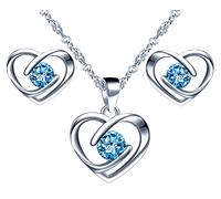 Yumilok-Collar con colgante para mujer S925 Plata de ley Simple Hollow Love Heart Circón Pendientes de botón de plata esterlina Conjunto de combinación de colgante Moderno y hermoso (Azul)