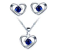 Yumilok-Collar con colgante para mujer S925 Plata de ley Simple Hollow Love Heart Circón Pendientes de botón de plata esterlina Conjunto de combinación de colgante Moderno y hermoso(Azul oscuro)