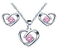 Yumilok-Collar con colgante para mujer S925 Plata de ley Simple Hollow Love Heart Circón Pendientes de botón de plata esterlina Conjunto de combinación de colgante Moderno y hermoso (Rosa)