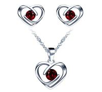 Yumilok-Collar con colgante para mujer S925 Plata de ley Simple Hollow Love Heart Circón Pendientes de botón de plata esterlina Conjunto de combinación de colgante Moderno y hermoso(Rojo)