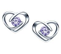 Yumilok-Collar con colgante para mujer S925 Plata de ley Simple Hollow Love Heart Circón Pendientes de botón de plata esterlina Conjunto de combinación de colgante Moderno y hermoso (Púrpura)