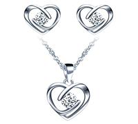 Yumilok-Collar con colgante para mujer S925 Plata de ley Simple Hollow Love Heart Circón Pendientes de botón de plata esterlina Conjunto de combinación de colgante Moderno y hermoso(Blanco)