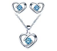 Yumilok-Collar con colgante para mujer S925 Plata de ley Simple Hollow Love Heart Circón Pendientes de botón de plata esterlina Conjunto de combinación de colgante Moderno y hermoso(Azul)