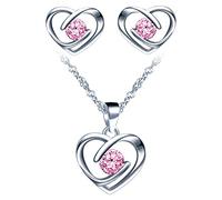 Yumilok-Collar con colgante para mujer S925 Plata de ley Simple Hollow Love Heart Circón Pendientes de botón de plata esterlina Conjunto de combinación de colgante Moderno y hermoso(Rosa)