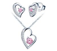 Yumilok-Collar con colgante para mujer S925 Plata de ley Simple Hueco Irregular Corazón Circón Conjunto de aretes colgantes de plata de ley Moderno y hermoso (Rosa)