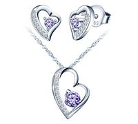 Yumilok-Collar con colgante para mujer S925 Plata de ley Simple Hueco Irregular Corazón Circón Conjunto de aretes colgantes de plata de ley Moderno y hermoso (Morado claro)