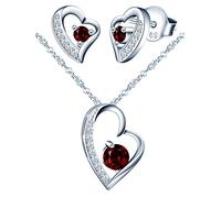 Yumilok-Collar con colgante para mujer S925 Plata de ley Simple Hueco Irregular Corazón Circón Conjunto de aretes colgantes de plata de ley Moderno y hermoso (Rojo)