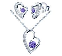 Yumilok-Collar con colgante para mujer S925 Plata de ley Simple Hueco Irregular Corazón Circón Conjunto de aretes colgantes de plata de ley Moderno y hermoso (Púrpura)