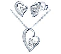 Yumilok-Collar con colgante para mujer S925 Plata de ley Simple Hueco Irregular Corazón Circón Conjunto de aretes colgantes de plata de ley Moderno y hermoso (Blanco)