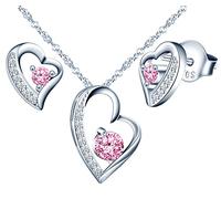 Yumilok-Collar con colgante para mujer S925 Plata de ley Simple Hueco Irregular Corazón de amor Circón Conjunto de pendiente colgante de plata esterlina Moderno y hermoso (Rosa)