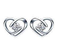 Yumilok - Collar de corazón de plata 925, pendientes de corazón, joyas para mujer y niña, adornado con circonita, conjuntos de joyas, regalo de Navidad y cumpleaños, Plata de ley Piedra Plata,