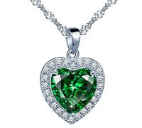 Yumilok Collar de Esmeralda de Plata Esterlina 925 Cristal Verde Sintético en Forma de Corazón Collar de Corazón Circón Adornado