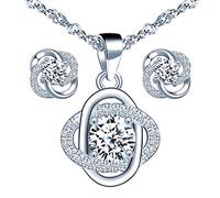Yumilok - Collar de flores de plata 925, pendientes con incrustaciones de circonita, joyas de flores para mujer, conjuntos de joyas, regalo de Navidad y cumpleaños, Circonita cúbica Plata de ley