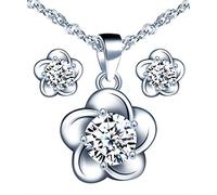 Yumilok-Collar de Flores de Plata 925, Pendientes con Incrustaciones de circonitas, Joyas de Flores para Mujeres, Juegos de Joyas