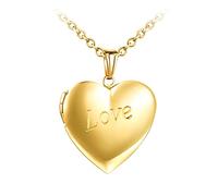 Yumilok - Collar de fotos personalizado, colgante de corazón con medallón de acero inoxidable, colgante para foto con cierre de cadena de 50 cm, collar conmemorativo de oro, Acero inoxidable,