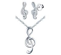 Yumilok-Collar de mujer Chica novia S925 plata esterlina exquisita nota musical colgante collar de circonio pendientes de oreja tachonados de diamantes