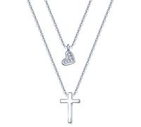 Yumilok-collar de mujer collar de plata de ley S925 collar con Colgante Cruz Longitud Ajustable con Circonitas Collar Corazón