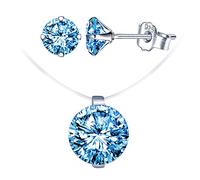 Yumilok Collar de Mujer Conjuntos de Joyas de Diamantes, Collar de Gargantilla con Hilo de Pescar Invisible, Gargantilla para Mujer, Pendientes de Diamantes, en Plata 925
