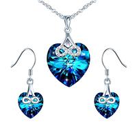 Yumilok Collar de mujer Corazón Infinito Símbolo Stud Pendientes Forma de corazón Cristal Colgante de plata esterlina Moda Sofisticada