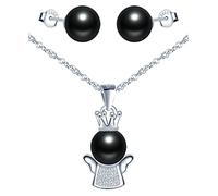 Yumilok-Collar de mujer corona linda perla de ángel colgante de plata esterlina S925 conjunto de aretes de perlas