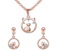 Yumilok Collar de mujer de plata esterlina pendientes lindo collar de gato con circonio brillante pendientes collar de animalesk