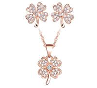 Yumilok-collar de mujer de S925 pendientes de circonita de plata esterlina Trébol de cuatro hojas afortunado para mujer