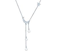 Yumilok Collar de mujer niña y Chica 925 plata de ley Colgante estrella y luna borla circonita Sensación única Premium Collar diseño nicho