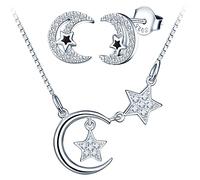 Yumilok-collar de mujer pendientes de Moda estrella y luna con incrustaciones de piedra S925 plata esterlina collar para mujer tamaño ajustable piedra con incrustaciones