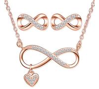 Yumilok collar de mujer pendientes de plata de ley 925,collar de símbolo infinito de oro rosa, pendientes con zirconia cúbica con incrustaciones