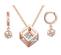Yumilok Collar de Mujer Pendientes de Plata esterlina 925 Colgante de Cubo de Rubik de Diamantes, Pendiente de Diamantes Collar con circonitas