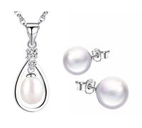 Yumilok Collar de Mujer Pendientes de Plata esterlina 925 Collar de Perla, Conjuntos de Joyas de Perlas,