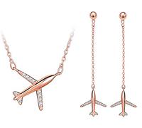 Yumilok-collar de mujer pendientes de plata esterlina Conjunto de cadenas Tamaño ajustable Circón de avión Pendientes adecuados para regalos de mujer