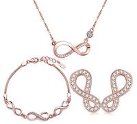 Yumilok Collar de mujer Pulsera de plata Pendientes para Mujer y Chicas Collar símbolo del infinito con pulsera engastada de circonitas