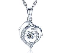 Yumilok-Collar de mujer S925 plata esterlina zirconia dos delfines besando combinación colgante de moda y hermoso regalo para los seres queridos adecuados para todas las ocasiones